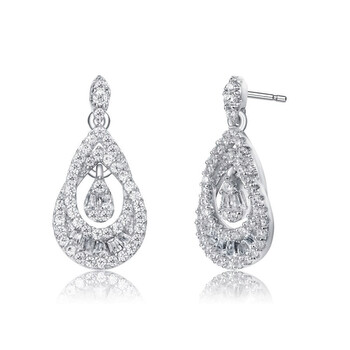 Megan Walford Sterling Silver Round And Baguette Cubic Zirconia Pear Drop Earrings 2 Bông tai Megan Walford Sterling Silver Round And Baguette Cubic Zirconia Pear Drop Earrings