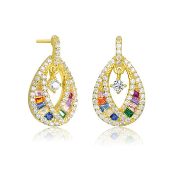 Bông tai Megan Walford Gold Over Sterling Silver Cubic Zirconia Pear Drop Earrings