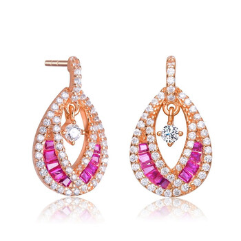 Bông tai Megan Walford Rose Over Sterling Silver Cubic Zirconia Pear Drop Earrings