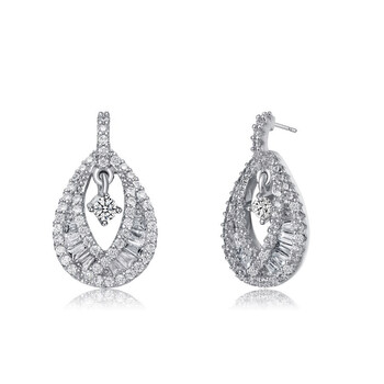 Bông tai Megan Walford Sterling Silver Round And Baguette Cubic Zirconia Pear Drop Earrings
