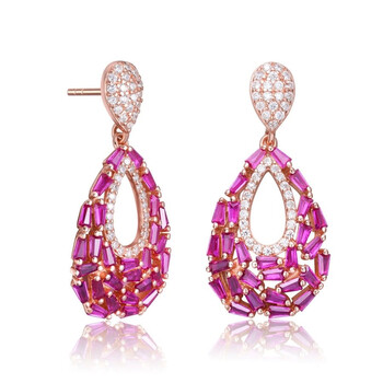 Bông tai Megan Walford Rose Over Sterling Silver Baguette Cubic Zirconia Pear Drop Earrings