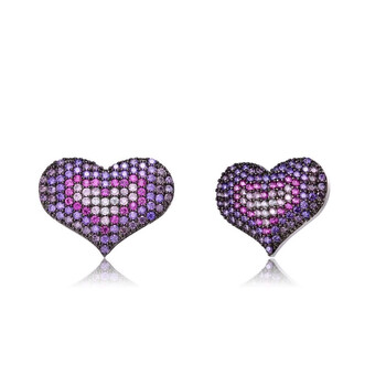 Bông tai Megan Walford Sterling Silver With Black Plated Multi Colored Round Cubic Zirconia Heart Earrings