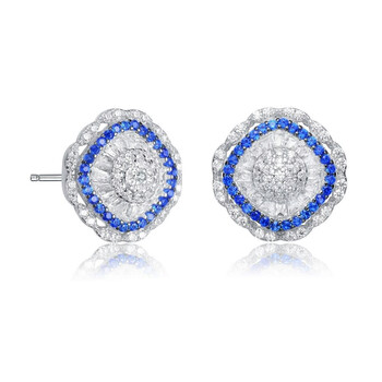 Bông tai Megan Walford Sterling Silver Round And Baguette Cubic Zirconia Curvy Stud Earrings
