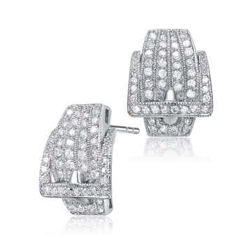 Bông tai Megan Walford Sterling Silver Round Cubic Zirconia Buckle Earrings