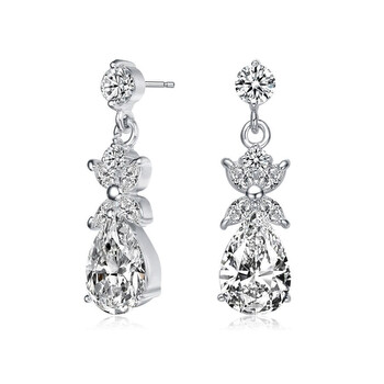 Bông tai Megan Walford Sterling Silver Pear With Marquise And Round Cubic Zirconia Drop Earrings