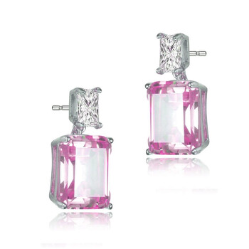Bông tai Megan Walford Sterling Silver Clear And Pink Cubic Zirconia Drop Earrings