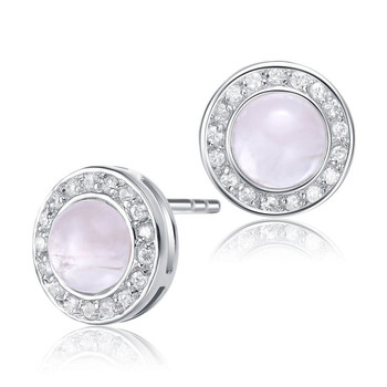 Bông tai Megan Walford Sterling Silver Rose Quartz With Round Cubic Zirconia Halo Stud Earrings
