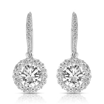Bông tai Megan Walford Sterling Silver Round Cubic Zirconia Leverback Earrings