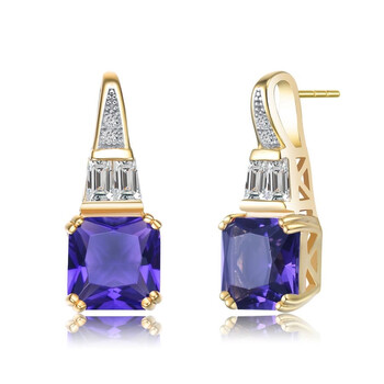 Bông tai Megan Walford Gold Over Sterling Silver Square Purple Cubic Zirconia Drop Earrings