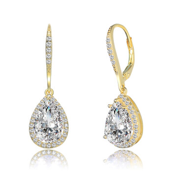 Bông tai Megan Walford Gold Over Sterling Silver Pear With Round Cubic Zirconia Drop Earrings