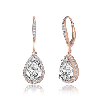 Bông tai Megan Walford Rose Over Sterling Silver Pear With Round Cubic Zirconia Drop Earrings