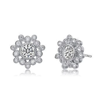 Megan Walford Sterling Silver Round Cubic Zirconia Flower Stud Earrings 1 Bông tai Megan Walford Sterling Silver Round Cubic Zirconia Flower Stud Earrings