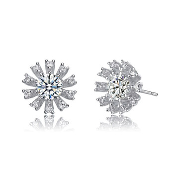 Bông tai Megan Walford Sterlling Silver Round And Baguette Cubic Zirconia Flower Stud Earrings
