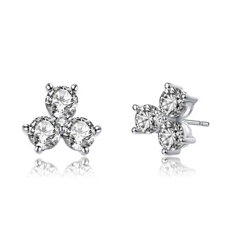 Bông tai Megan Walford Sterling Silver Round Cubic Zirconia Clover Stud Earrings