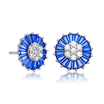 Bông tai Megan Walford Sterling Silver Blue Baguette And Round Cubic Zirconia Stud Earrings