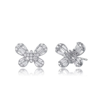 Bông tai Megan Walford Sterling Silver Baguette And Round Cubic Zirconia Butterfly Stud Earrings