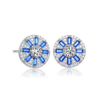 Bông tai Megan Walford Sterling Silver Blue Baguette And Round Cubic Zirconia Stud Earrings