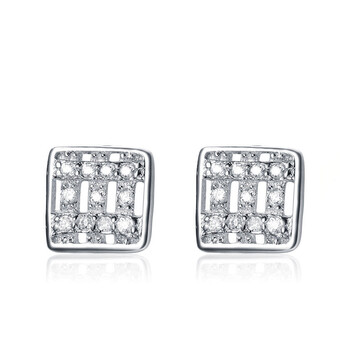 Bông tai Megan Walford Sterling Silver Clear Round Cubic Zirconia Square Stud Earrings
