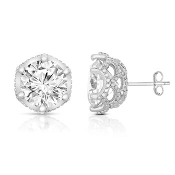 Bông tai Megan Walford Sterling Silver Round Clear Cubic Zirconia Solitaire Stud Earrings