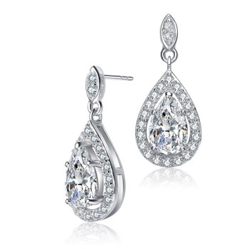 Megan Walford Sterling Silver Pear With Round Cubic Zirconia Halo Drop Earrings 2 Bông tai Megan Walford Sterling Silver Pear With Round Cubic Zirconia Halo Drop Earrings