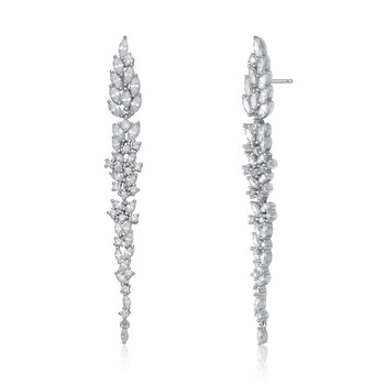 Bông tai Megan Walford Sterling Silver Leaf-Shaped Clear Cubic Zirconia Dangle Earrings