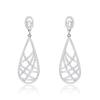 Bông tai Megan Walford Sterling Silver Round Clear Cubic Zirconia Accent Elongated Pear Drop Earrings