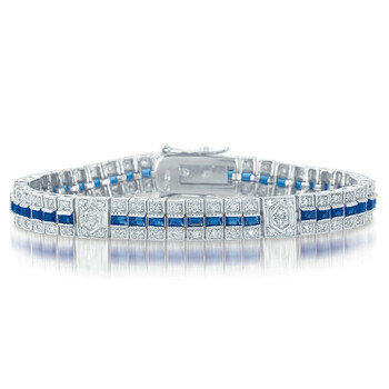 Megan Walford Classic Sterling Silver Baguette Sapphire And Round Clear Cubic Zirconia Tennis Bracelet 2 Vòng tay Megan Walford Classic Sterling Silver Baguette Sapphire And Round Clear Cubic Zirconia Tennis Bracelet chính hãng