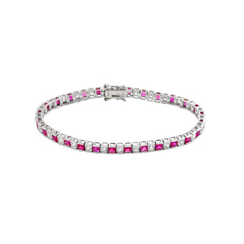 Vòng tay Megan Walford Classic Sterling Silver Princess Red And Clear Cubic Zirconia Tennis Bracelet chính hãng