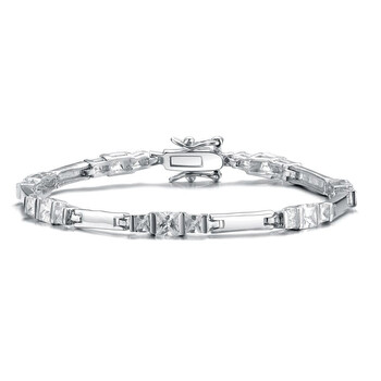 Vòng tay Megan Walford Sterling Silver Princess Cubic Zirconia Three Stone Bar Link Bacelet chính hãng
