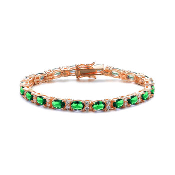 Vòng tay Megan Walford Classy Rose Overlay Sterling Silver Oval Emerald And Round Clear Cubic Zirconia Tennis Bracelet chính hãng