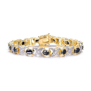 Vòng tay Megan Walford Classic Gold Overlay Sterling Silver Oval Black And Round Clear Link Bracelet chính hãng