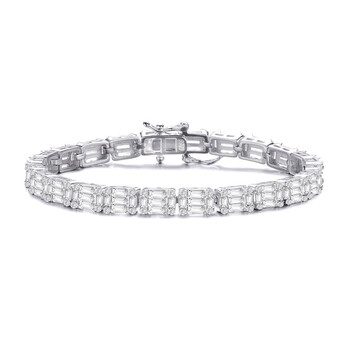 Vòng tay Megan Walford Sterling Silver Emerald And Round Cubic Zirconia Rectangular Link Bracelet chính hãng
