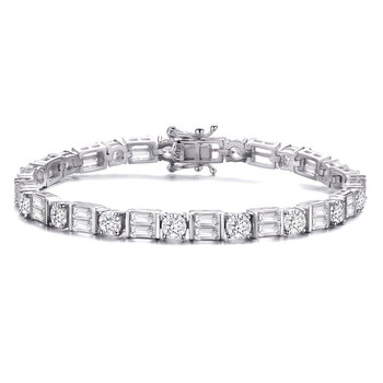 Megan Walford Sterling Silver Round And Emerald Cubic Zirconia Two-Row Tennis Bracelet 1 Vòng tay Megan Walford Sterling Silver Round And Emerald Cubic Zirconia Two-Row Tennis Bracelet chính hãng