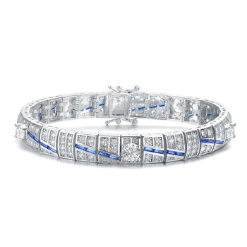 Vòng tay Megan Walford Elegant Sterling Silver Baguette Sapphire And Round Clear Cubic Zirconia Tennis Bracelet chính hãng
