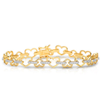 Megan Walford Classy Sterling Silver Two-Tone Round Clear Cubic Zirconia Heart Link Bracelet 2 Vòng tay Megan Walford Classy Sterling Silver Two-Tone Round Clear Cubic Zirconia Heart Link Bracelet chính hãng