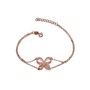 Vòng tay Megan Walford Elegant Rose Overlay Sterling Silver Round Cubic Zirconia Butterfly Layer Chain Bracelet chính hãng