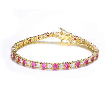 Megan Walford Stylish Gold Overlay Sterling Silver Round Pink And Clear Cubic Zirconia Tennis Bracelet 1 Vòng tay Megan Walford Stylish Gold Overlay Sterling Silver Round Pink And Clear Cubic Zirconia Tennis Bracelet chính hãng