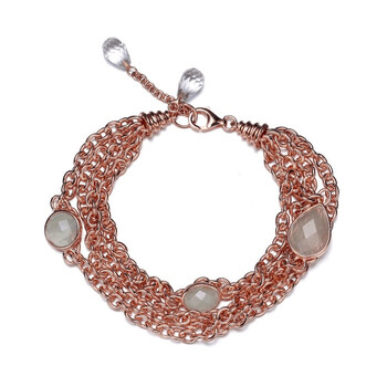 Vòng tay Megan Walford Rose Over Sterling Silver With Aqua Chalcedony Cubic Zirconia Multiple Chain Bracelet chính hãng