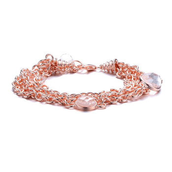 Megan Walford Rose Over Sterling Silver With Morganite Cubic Zirconia Multiple Chain Bracelet 1 Vòng tay Megan Walford Rose Over Sterling Silver With Morganite Cubic Zirconia Multiple Chain Bracelet chính hãng
