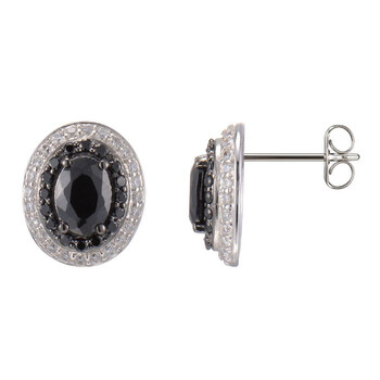 Bông tai Morgan & Paige Rhodium Plated Sterling Silver Black And White Cabochon And Cz Halo Stud Earrings