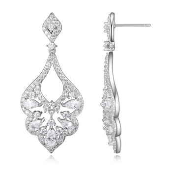 Bông tai Morgan & Paige Rhodium Platred Sterling Silver Pear & Round Diamondlite Cz Chandelier Earrings