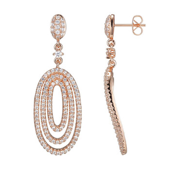 Bông tai Morgan & Paige Rose Gold Plated Bronze Cubic Zirconia Layerd Oval Dangle Drop Earrings