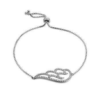 Vòng tay Morgan & Paige Rhodium Plated Sterling Silver Guardian Angel Wing Cubic Zirconia Adjustable Bracelet chính hãng
