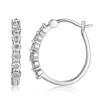 Bông tai Morgan & Paige Rhodium Plated Sterling Silver .125 Ct Diamond Cut Hoop Earring