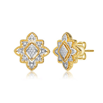 Bông tai Rachel Glauber 14K Gold Plated And Cubic Zirconia Floral Stud Earrings