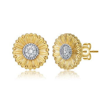 Bông tai Rachel Glauber 14K Gold Plated And Cubic Zirconia Floral Stud Earrings