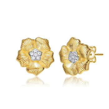 Bông tai Rachel Glauber 14K Gold Plated And Cubic Zirconia Floral Stud Earrings
