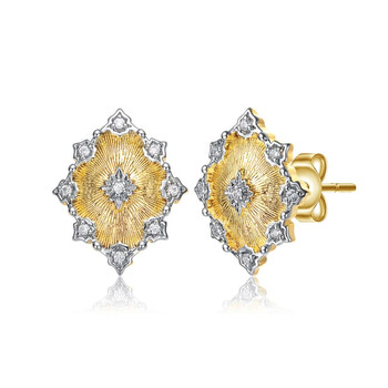 Bông tai Rachel Glauber 14K Gold Plated And Cubic Zirconia Floral Stud Earrings