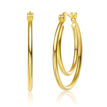 Bông tai Rachel Glauber 14K Gold Plated Cubic Zirconia Double Hoop Earrings