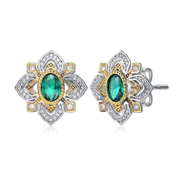 Bông tai Rachel Glauber Rhodium And 14K Gold Plated Emerald Cubic Zirconia Stud Earrings